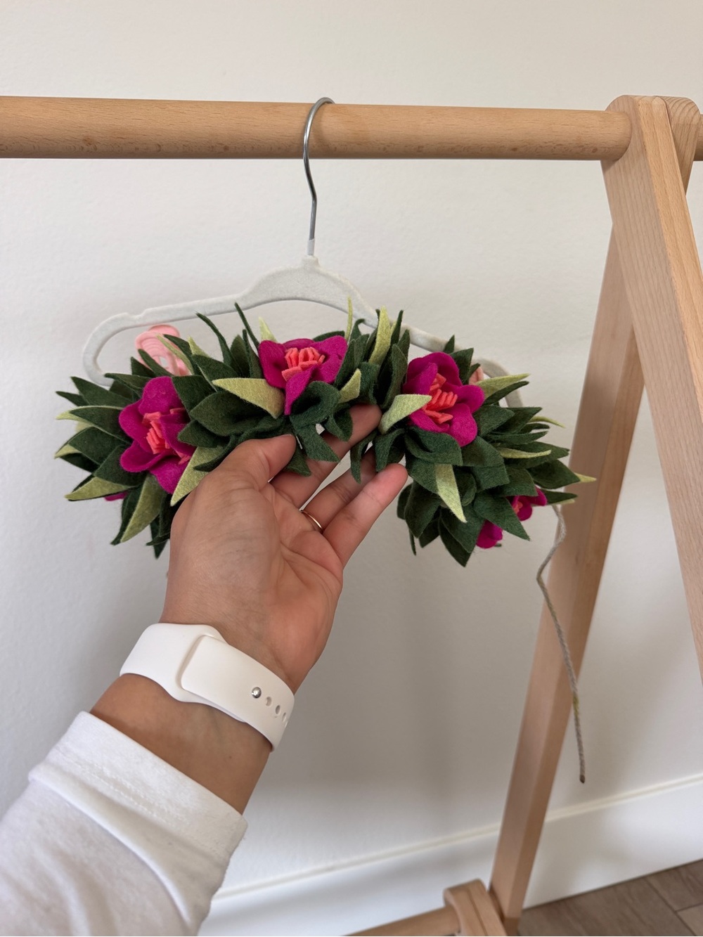 Felt Floral Headband with Pink & Green Flowers